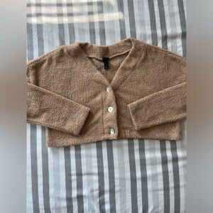 tan fuzzy cardigan